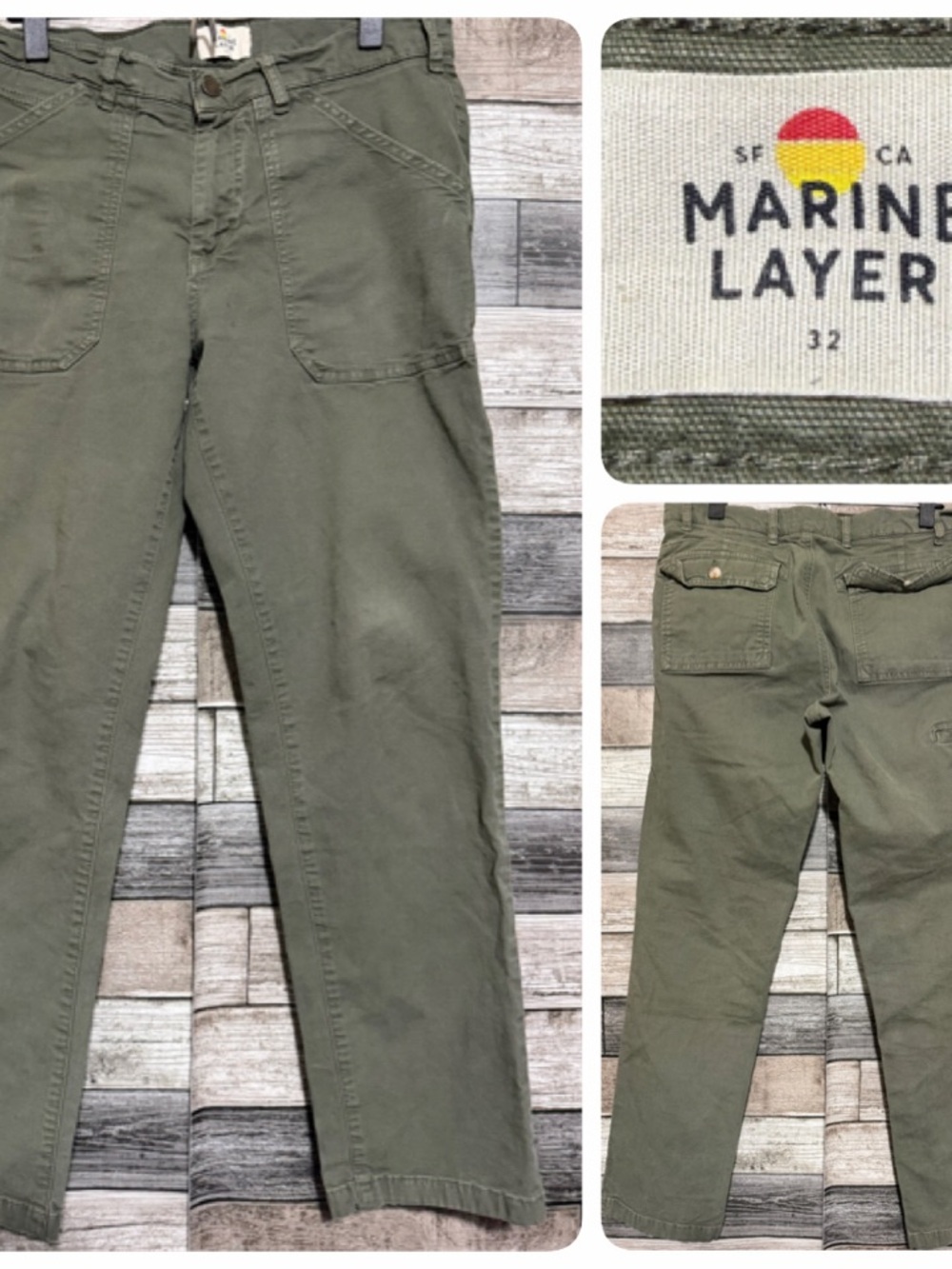 Marine Layer Canvas Pants Men’s 32x28.5 Green Cargo Pocket Stretch